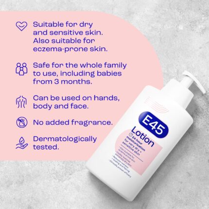 E45 Cream 500 g  E45 Cream for Dry, Irritated Skin  Moisturiser to Soothe Dry & Sensitive Skin – Dermatologically Tested Eczema Dermatitis Cream  Non-Greasy Body Face Hand Cream  Clinically Proven